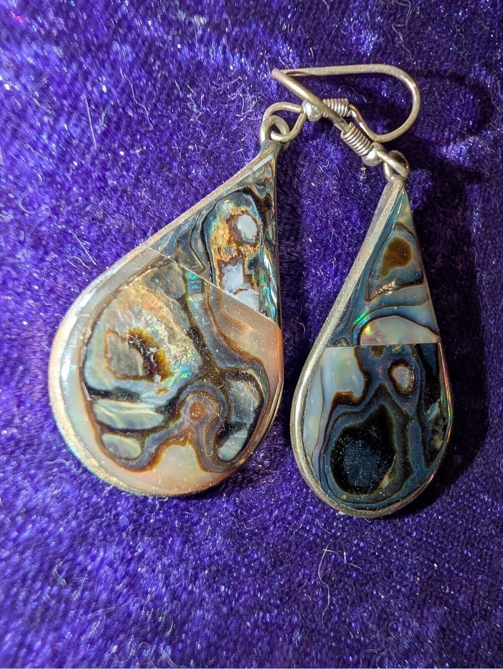 Handmade  Alpaca Mexico Teardrop Abalone Shell Inlay Earrings